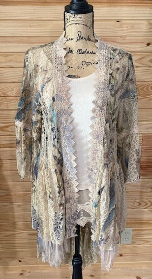 3/4 SLEEVE LACE AND CROCHET HIGH LOW