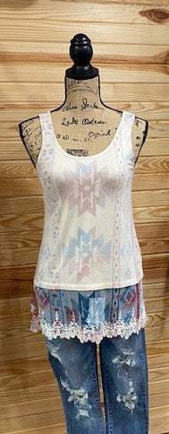 Geo Print Lace Tank