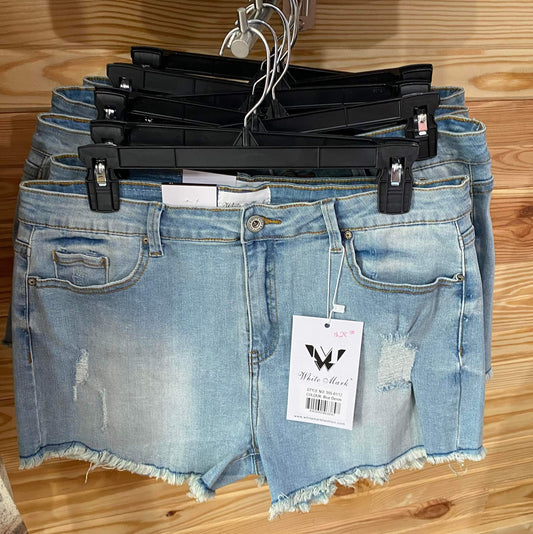 Mid Ripped Stretch Denim Shorts